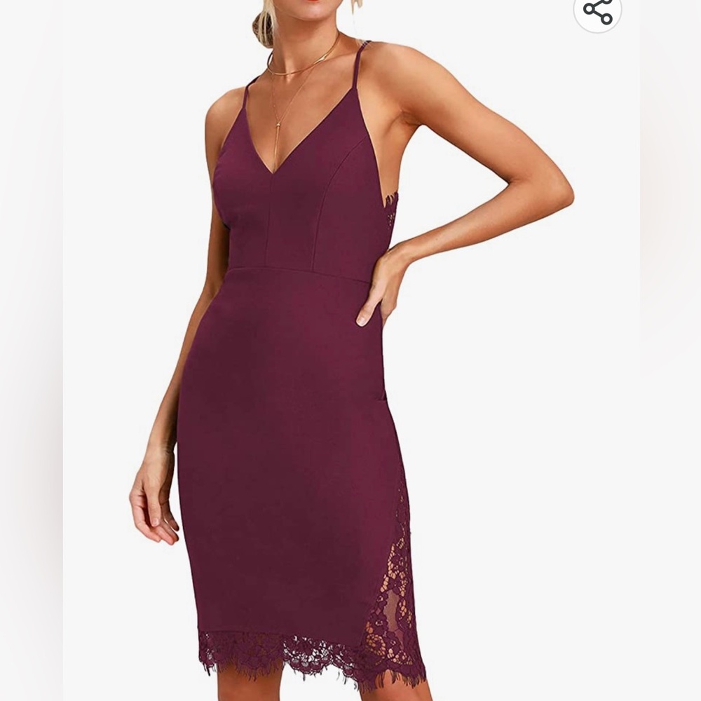 Women’s sleeveless cocktail lace dress. Size small. Burgundy.